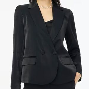 J Crew Women's Double Breasted Blazer Lined High Shine Black Coat Office Formal